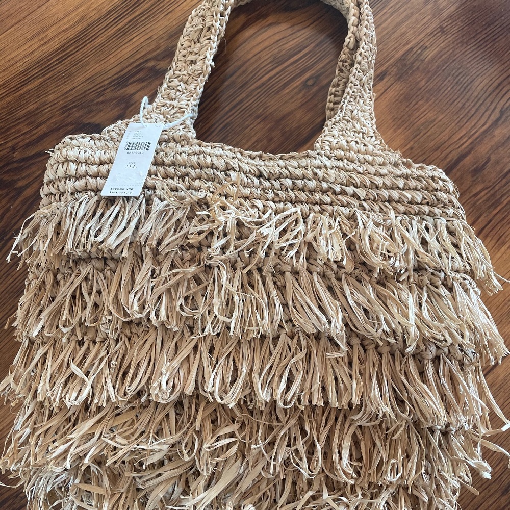 Anthropologie Straw Fringe Bag